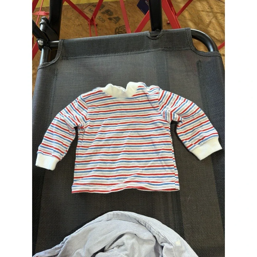 Vintage 2pc Footed Cotton Coverall + Striped Shirt Cars Applique 3-6 Months
